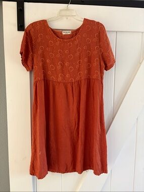 Terzo Millennio made in Italy Rust Orange Embroidered Short Sleeve Dress
